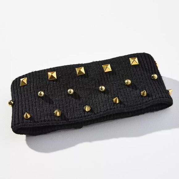 NWOT New LELE SADOUGHI JET BLACK 14K GOLD-PLATED STUDDED EAR WARMER/HEADBAND OS main image 7